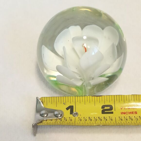 LOTUS FLOWER Glass Paperweight Hand Blown Glass White Floral - Picture 8 of 8